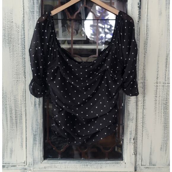 Anthropologie Shirred Mesh Polka Dot Top - New - Size XL - Picture 6 of 6